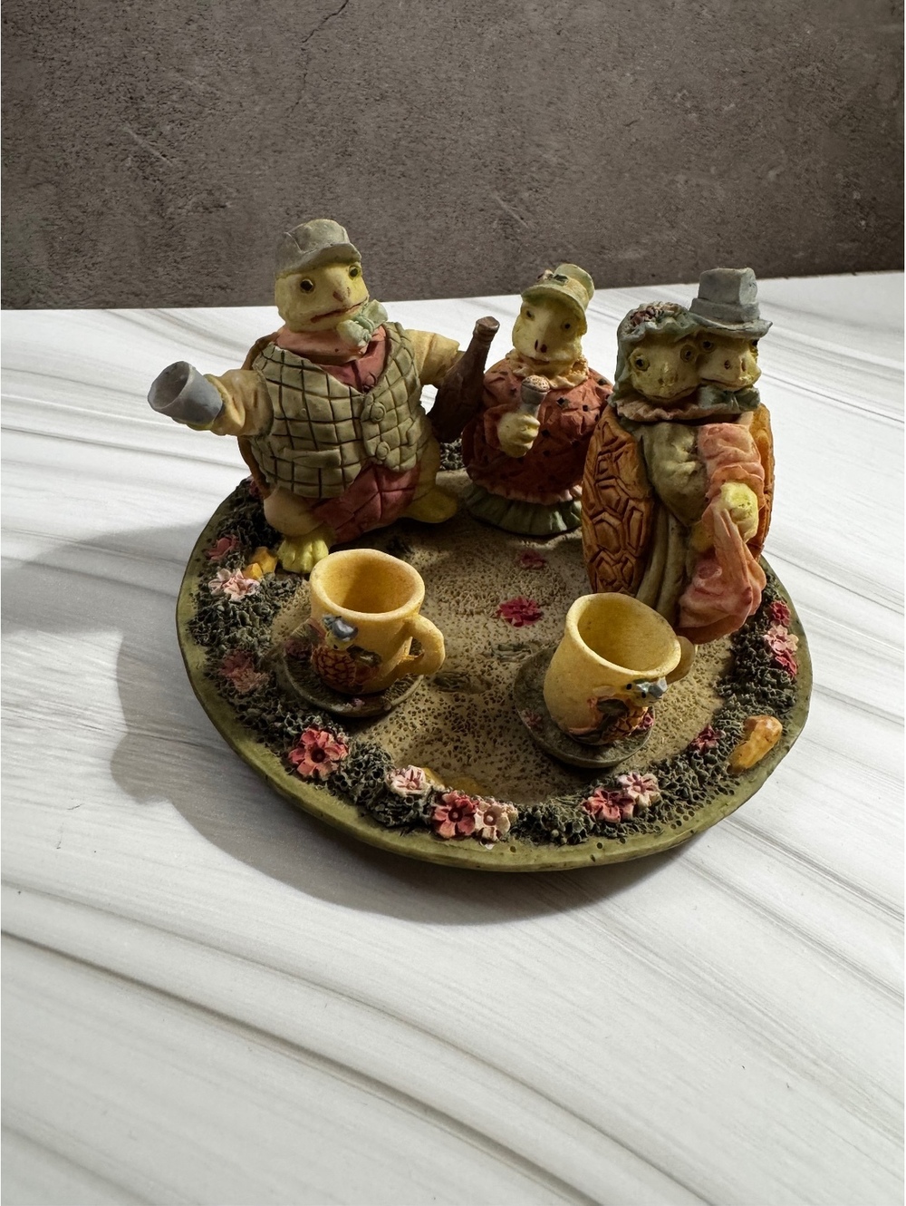 Vintage 1994 Cherished Moments Turtle Mini Tea Set Resin Figurine 5” Collectible